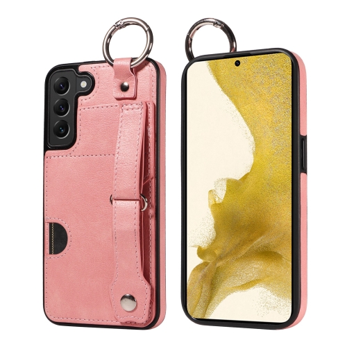 

For Samsung Galaxy S22+ 5G Calf Texture Wrist Card Slot Ring Phone Case(Pink)