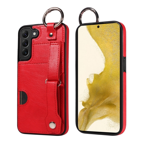 

For Samsung Galaxy S22+ 5G Calf Texture Wrist Card Slot Ring Phone Case(Red)