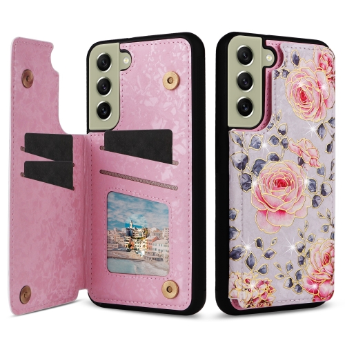 

For Samsung Galaxy S21 FE 5G Printed Double Buckle RFID Anti-theft Phone Case(Pastoral Rose)