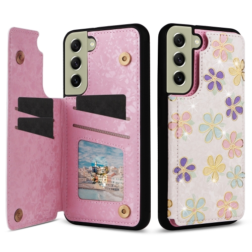 

For Samsung Galaxy S21 FE 5G Printed Double Buckle RFID Anti-theft Phone Case(Blossoming Flowers)