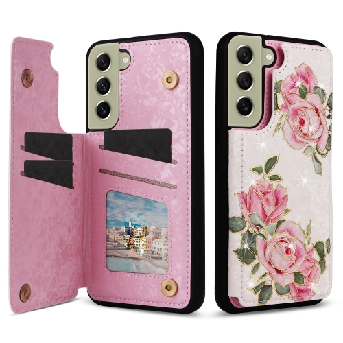 

For Samsung Galaxy S21 FE 5G Printed Double Buckle RFID Anti-theft Phone Case(Rose)