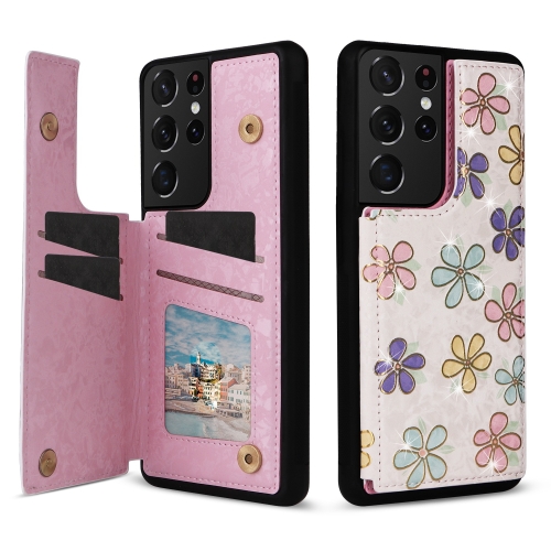 

For Samsung Galaxy S21 Ultra 5G Printed Double Buckle RFID Anti-theft Phone Case(Blossoming Flowers)