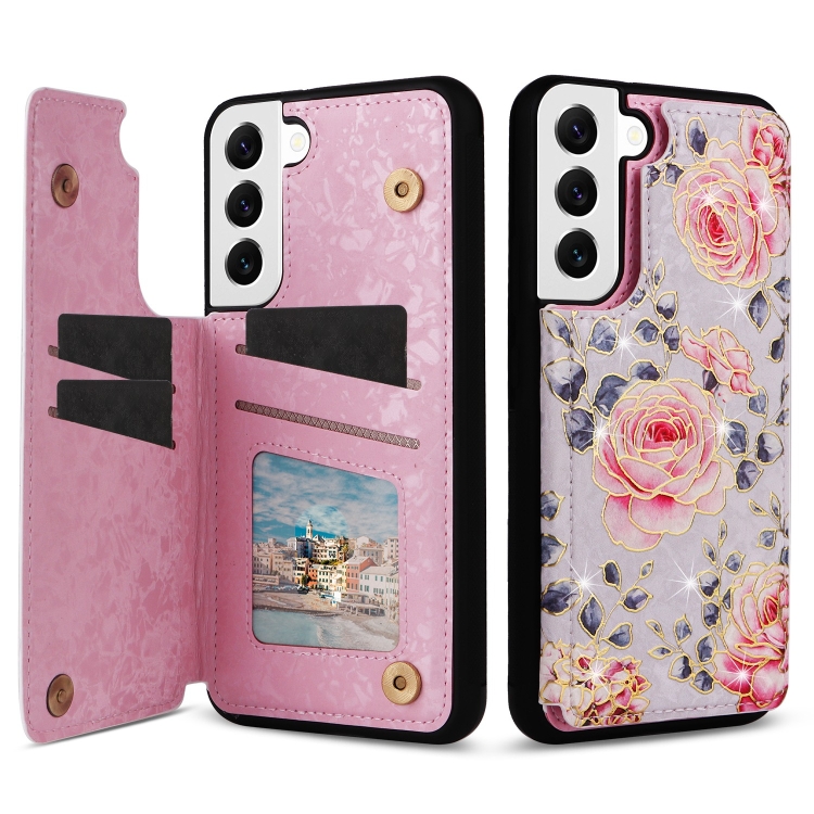 

For Samsung Galaxy S22 5G Printed Double Buckle RFID Anti-theft Phone Case(Pastoral Rose)