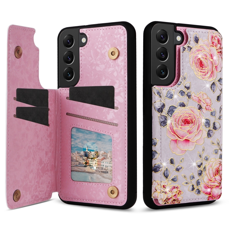

For Samsung Galaxy S22+ 5G Printed Double Buckle RFID Anti-theft Phone Case(Pastoral Rose)