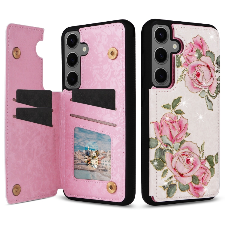 

For Samsung Galaxy S24+ 5G Printed Double Buckle RFID Anti-theft Phone Case(Rose)