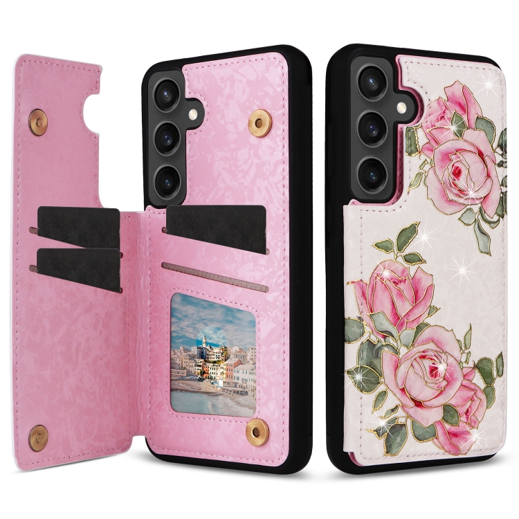 

For Samsung Galaxy S24 FE 5G Printed Double Buckle RFID Anti-theft Phone Case(Rose)