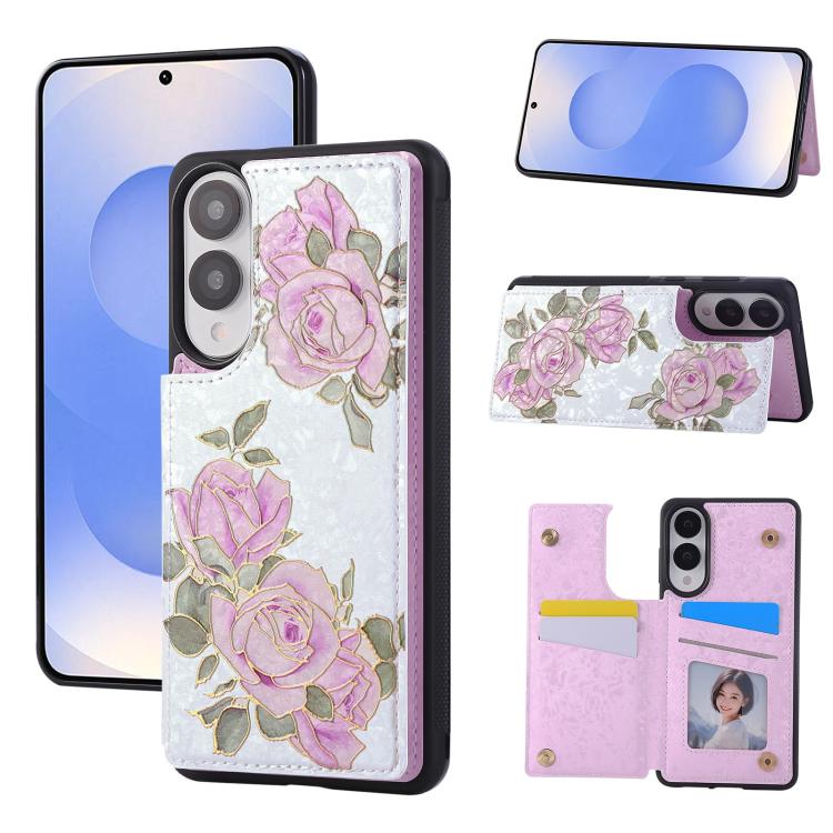 

For Samsung Galaxy S25 Edge 5G Printed Double Buckle RFID Anti-theft Phone Case(Pastoral Rose)
