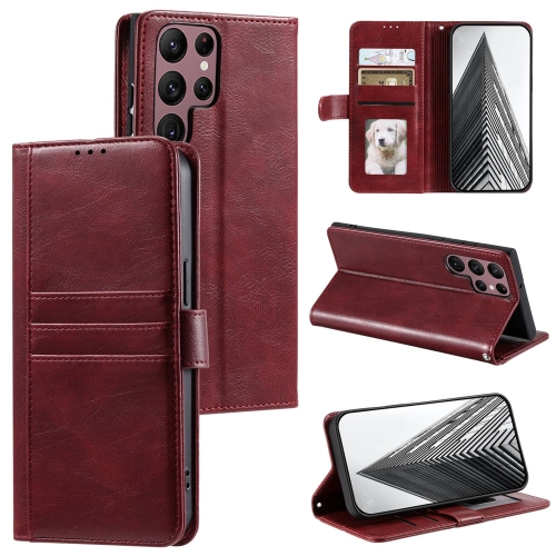 

For Samsung Galaxy S22 Ultra 5G Simple 6-Card Wallet Leather Phone Case(Wine Red)