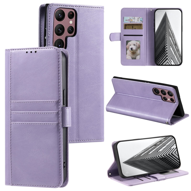 

For Samsung Galaxy S22 Ultra 5G Simple 6-Card Wallet Leather Phone Case(Purple)