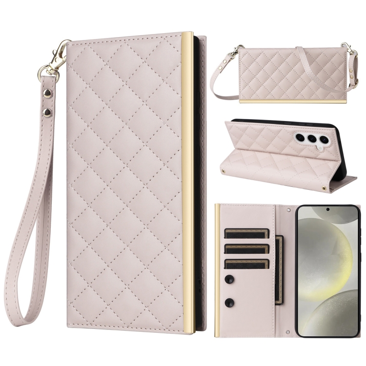 

For Samsung Galaxy S24+ / S25+ 5G Crossbody Rhombic Sucker Leather Phone Case(White)