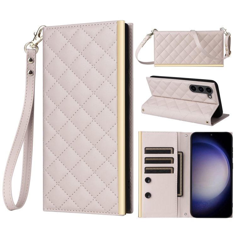 

For Samsung Galaxy S23+ 5G Crossbody Rhombic Sucker Leather Phone Case(White)