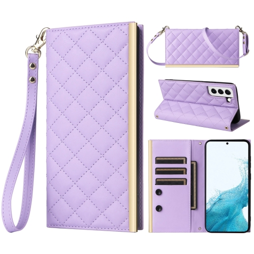 

For Samsung Galaxy S21 5G Crossbody Rhombic Sucker Leather Phone Case(Purple)