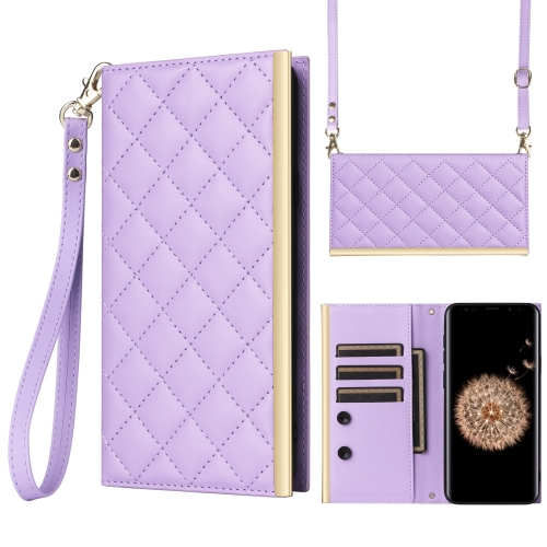 

For Samsung Galaxy S9+ Crossbody Rhombic Sucker Leather Phone Case(Purple)