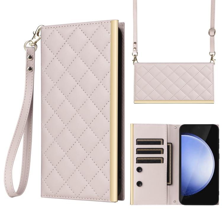 

For Samsung Galaxy S25 FE 5G Crossbody Rhombic Sucker Leather Phone Case(White)