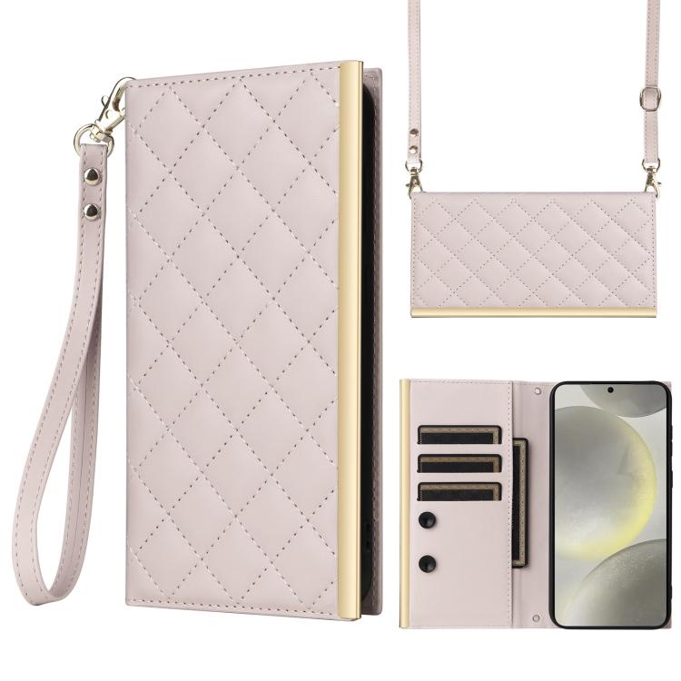 

For Samsung Galaxy S26+ 5G Crossbody Rhombic Sucker Leather Phone Case(White)