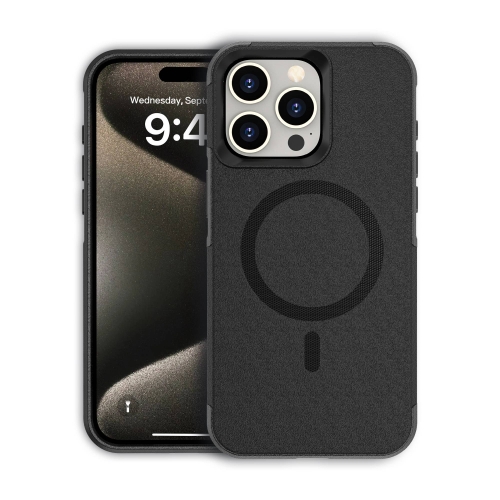 

For iPhone 15 Pro Armor Magsafe PC Hybrid TPU Phone Case(Black)