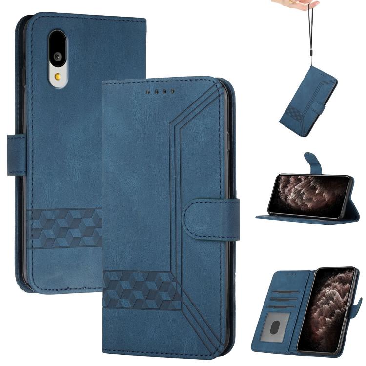 

For Sharp Basio Active 3 Cubic Skin Feel Flip Leather Phone Case(Blue)