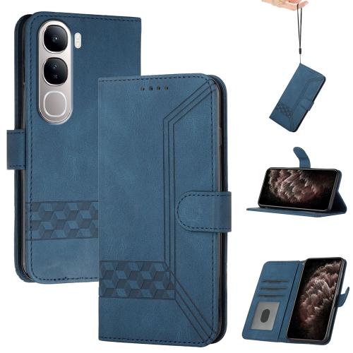 

For vivo Y300 / vivo V40 Lite 4G / 5G IDN Cubic Skin Feel Flip Leather Phone Case(Blue)