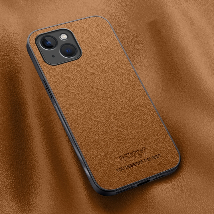 

For iPhone 14 Plus HUIYI Leather Magnetic Phone Case(Brown)