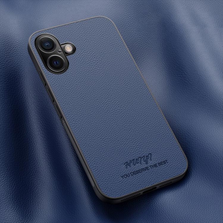 

For iPhone 16 HUIYI Leather Magnetic Phone Case(Blue)