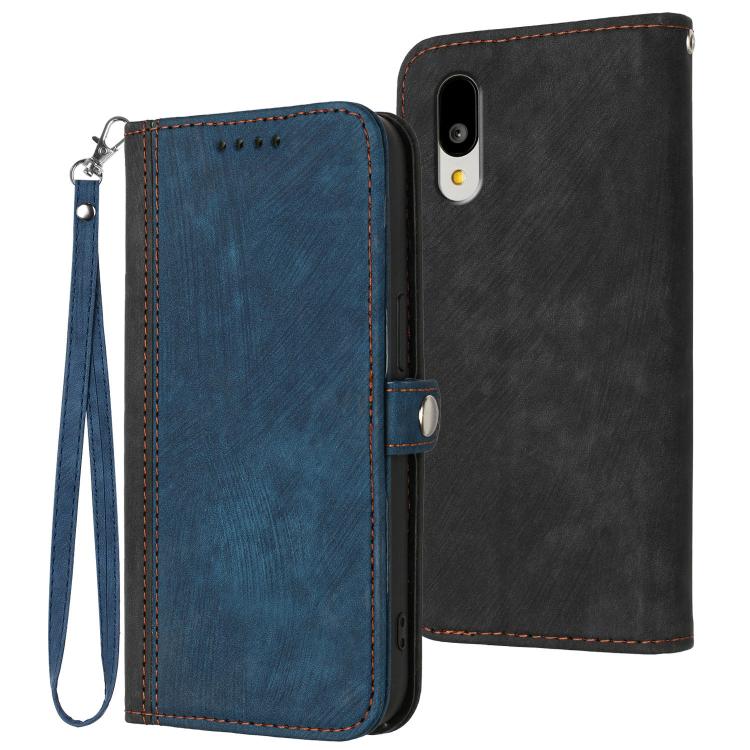 

For Sharp Basio Active 3 Side Buckle Double Fold Hand Strap Leather Phone Case(Royal)