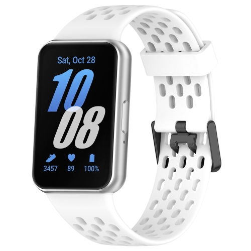 For Samsung Galaxy Fit 3 Hole Style Dual Buckle Silicone Watch Band(White)
