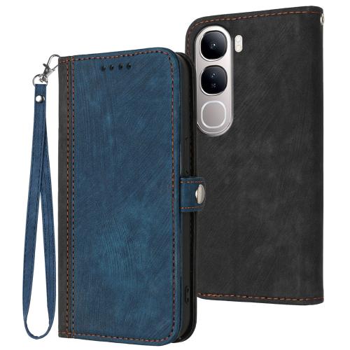 

For vivo Y300 / vivo V40 Lite 4G / 5G IDN Side Buckle Double Fold Hand Strap Leather Phone Case(Royal)