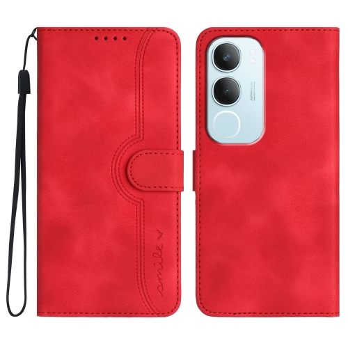 

For vivo Y19s Global Heart Pattern Skin Feel Leather Phone Case(Red)