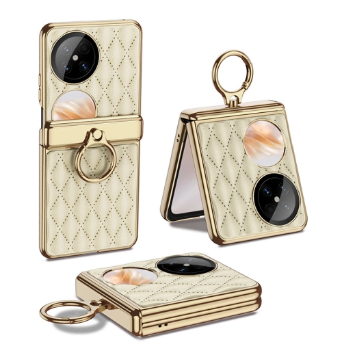 

For Huawei Pocket 2 GKK Rhombus Pattern Electroplated Leather Phone Case with Ring(Champagne Gold)