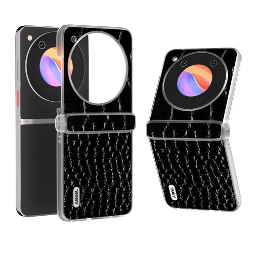 

For ZTE nubia Flip ABEEL Frosted Transparent Frame Genuine Leather Crocodile Pattern Phone Case(Black)