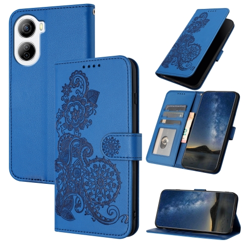

For ZTE Libero 5G IV Datura Flower Embossed Flip Leather Phone Case(Blue)