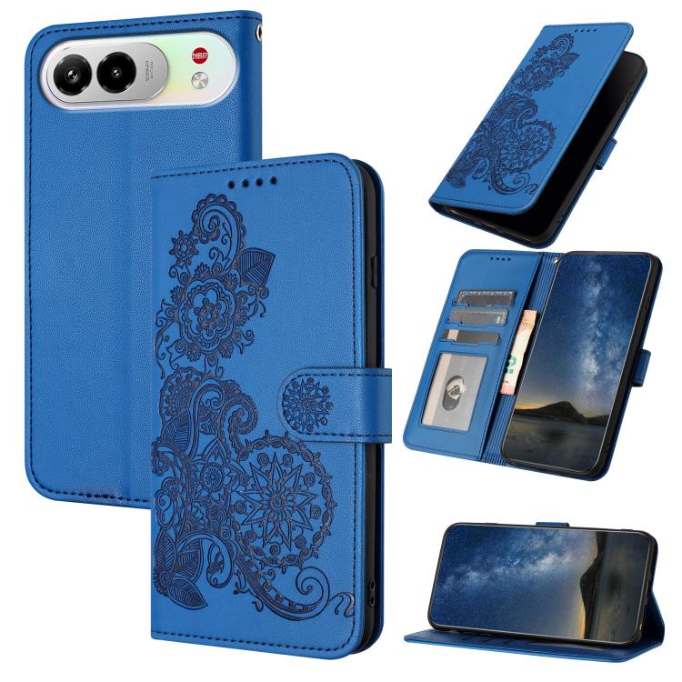 For ZTE nubia Air Pro 5G Datura Flower Embossed Flip Leather Phone Case(Blue)