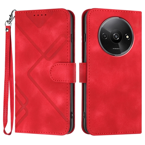 For Xiaomi Redmi A3 Line Pattern Skin Feel Leather Phone Case(Red)