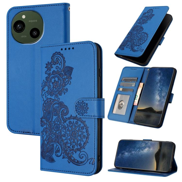 

For Sharp Aquos R10 Datura Flower Embossed Flip Leather Phone Case(Blue)