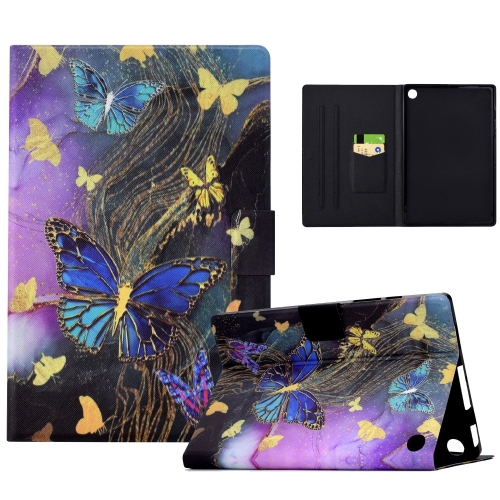 

For Amazon Kindle Fire HD10 2021/2023 Electric Pressed Painted Smart Leather Tablet Case(Gold Butterflies)