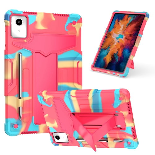 

For Lenovo Tab M11/ Xiaoxin Pad 11 2024 T Holder Robot Silicone Hybrid PC Tablet Case(Camouflage Rose Red)
