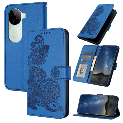 

For vivo iQOO Z9s / V40e India Datura Flower Embossed Flip Leather Phone Case(Blue)