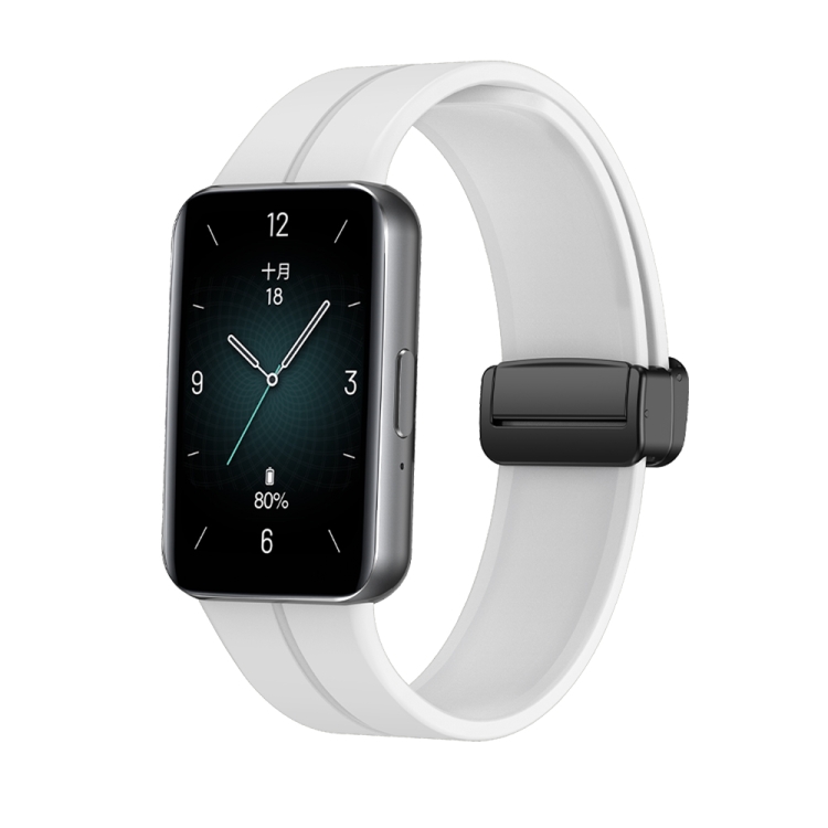 

For Honor Band 9 Magnetic Folding Black Buckle Silicone Watch Band(White)