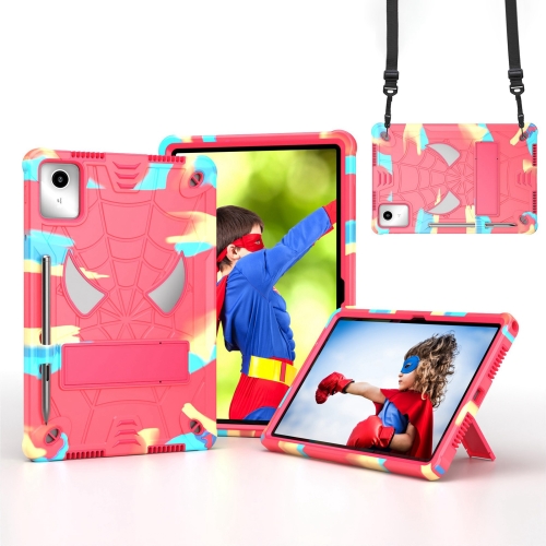 

For Lenovo Tab M11/ Xiaoxin Pad 11 2024 Fold-Holder Spider Silicone Hybrid PC Tablet Case(Camouflage Rose Red)