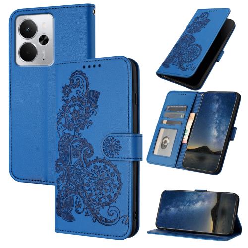 

For Realme 14 / P3 5G Global Datura Flower Embossed Flip Leather Phone Case(Blue)