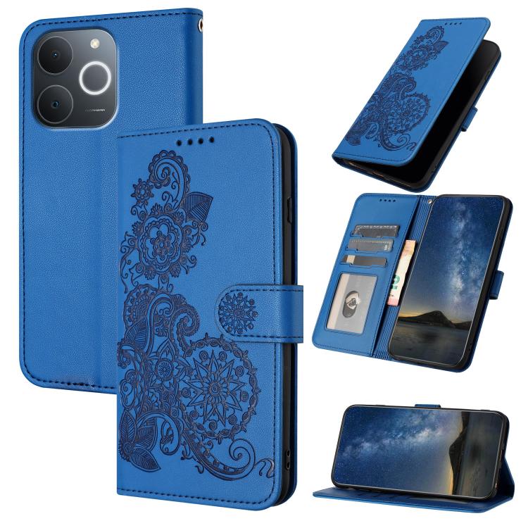 

For Realme C71 India Datura Flower Embossed Flip Leather Phone Case(Blue)