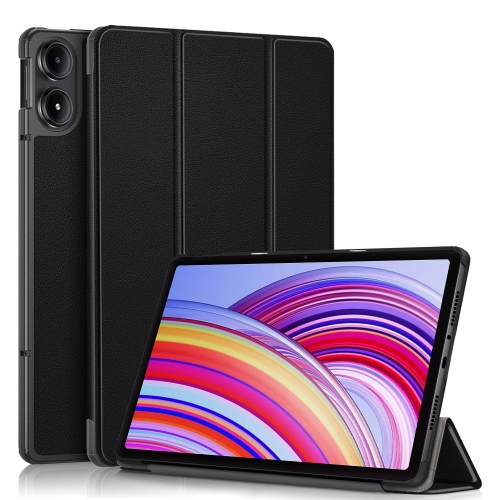

For Xiaomi Redmi Pad SE Pro Custer Pure Color 3-Fold Stand Leather Smart Tablet Case(Black)