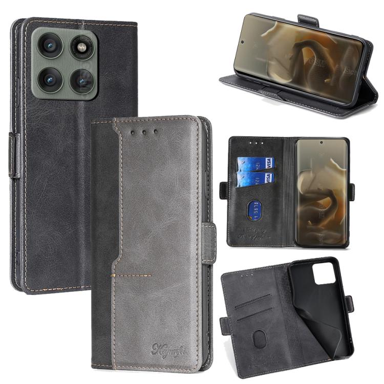 

For Motorola Edge 60 Pro 5G Contrast Color Side Buckle Leather Phone Case(Black + Grey)