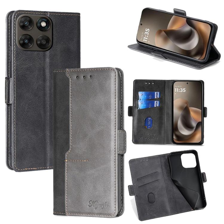 

For Motorola Moto G77 5G Contrast Color Side Buckle Leather Phone Case(Black + Grey)