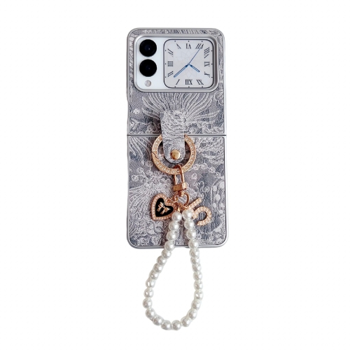 

For Huawei nova Flip Embroidery Style Full Coverage Phone Case with Ring Bead Chain(Grey)