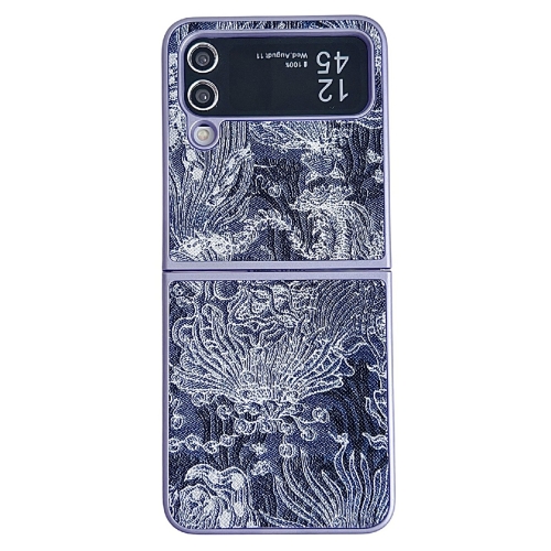 

For Samsung Galaxy Z Flip3 Embroidery Style Full Coverage Phone Case(Blue)