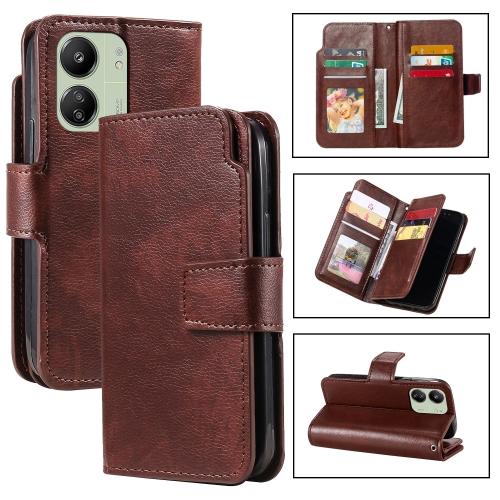 

For Xiaomi Redmi 13C 4G Global Tri-Fold 9-Card Wallets Leather Phone Case(Brown)
