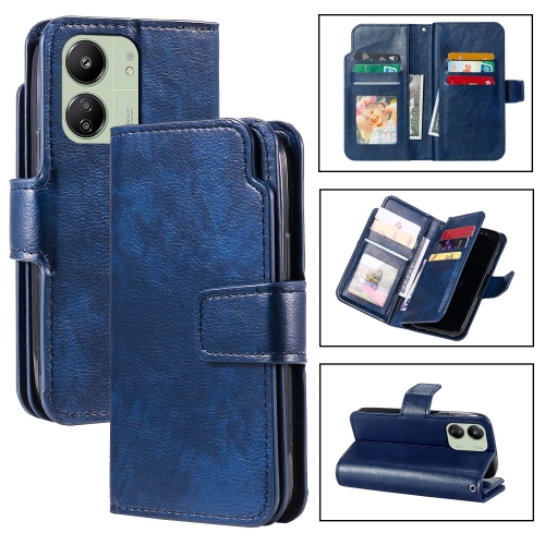

For Xiaomi Redmi 13C 4G Global Tri-Fold 9-Card Wallets Leather Phone Case(Blue)