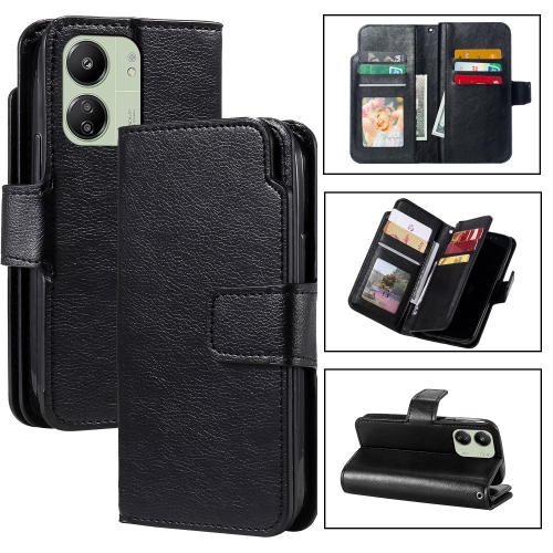 

For Xiaomi Redmi 13C 4G Global Tri-Fold 9-Card Wallets Leather Phone Case(Black)