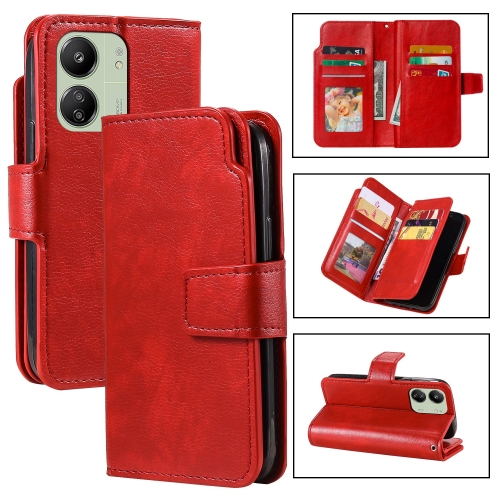 

For Xiaomi Poco C65 Global / M6 Tri-Fold 9-Card Wallets Leather Phone Case(Red)